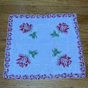 Vintage Floral Rose Print Handkerchief Scarf - Pink